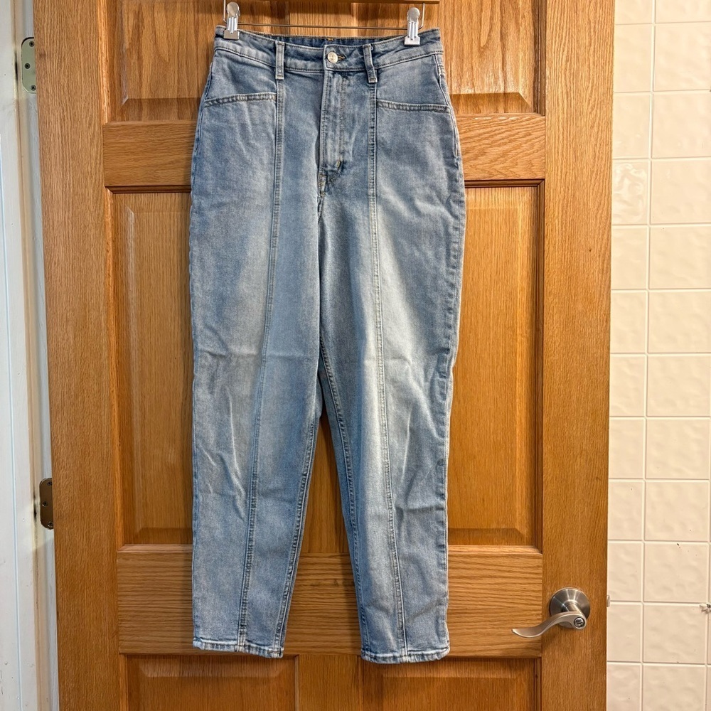 H&M Y2K DIVIDED WOMENS HIGH RISE ACID WASH MOM JEANS TAPERED LEGS SIZE 6 W28 L27